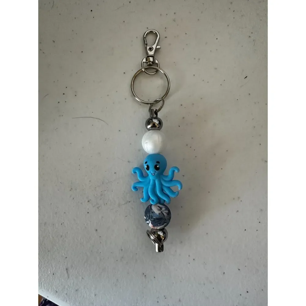 Baby Blue Octopus Silicone Bead Keychain – Cute Handmade Accessory